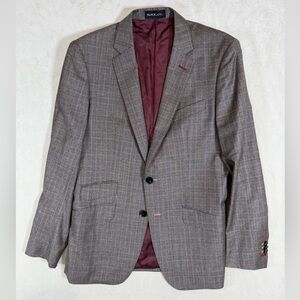 BLACKLAPEL Bespoke 40R Slim Fit 100% Wool Men's Gray Plaid Blazer Sports Coat